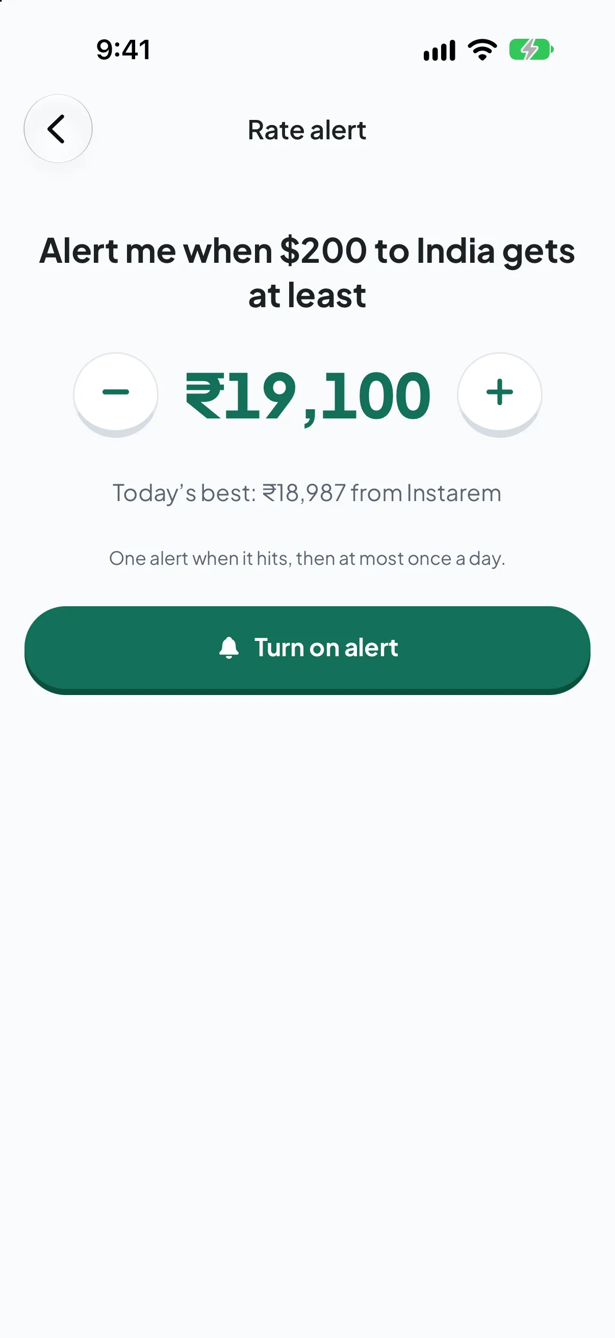 The alert screen in the RemitBridge app